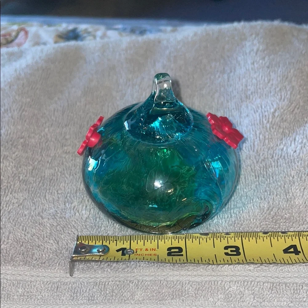 Handcrafted Blue and Green Glass Hummingbird Feeder